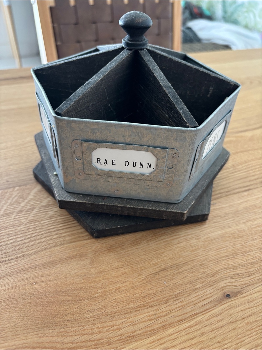 Rae Dunn Metal and Dark Brown Hexagonal Rotating Organizer
